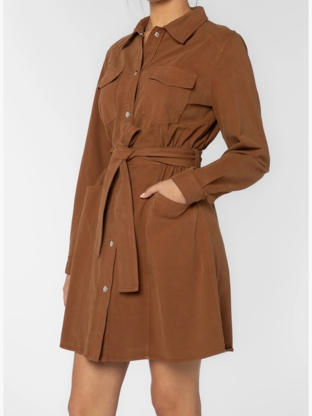 Velvet Heart Brown Belted Shirt Trench Dress